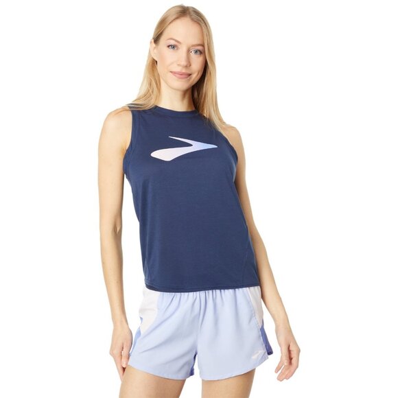 Brooks Women's Distance Graphic Tank Sleeveless Shirt Run Happy Blue Size Large - Picture 1 of 6